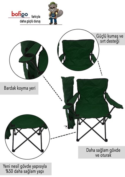 4'Lü Kamp Sandalyesi Piknik Sandalyesi Katlanır Sandalye Taşıma Çantalı Kamp Sandalyesi Yeşil