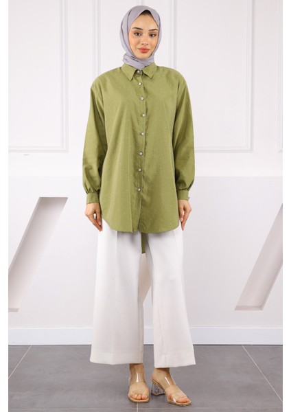 Haki Taşlı Düğmeli Modal Gömlek fiyatları