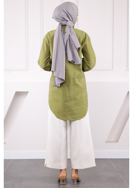 Haki Taşlı Düğmeli Modal Gömlek fırsatları