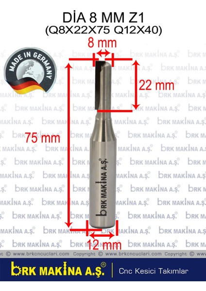 Dia 8 mm Z1 Freze A2 Yanmaz Kompozit Ucu