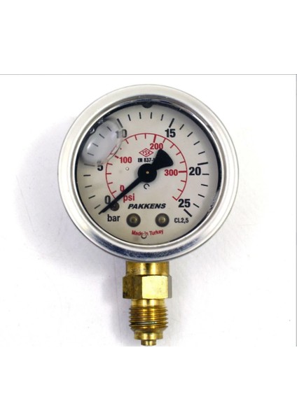 Q63 0-2,5 Bar Alt Bağlantılı Gliserinli Manometre Metal Gövde Cam Kapak 1/4''