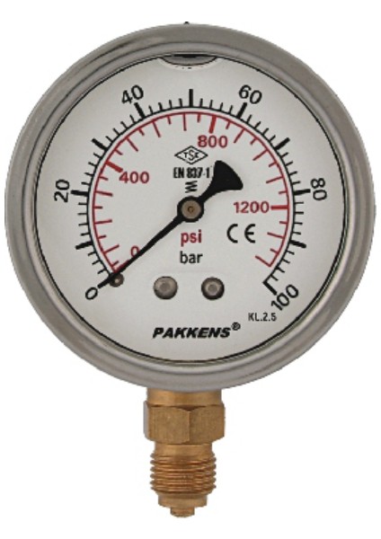 Q100 0-25 Bar Alt Bağl Manometre Metal Gövde Akrilik Kapak 1/2''