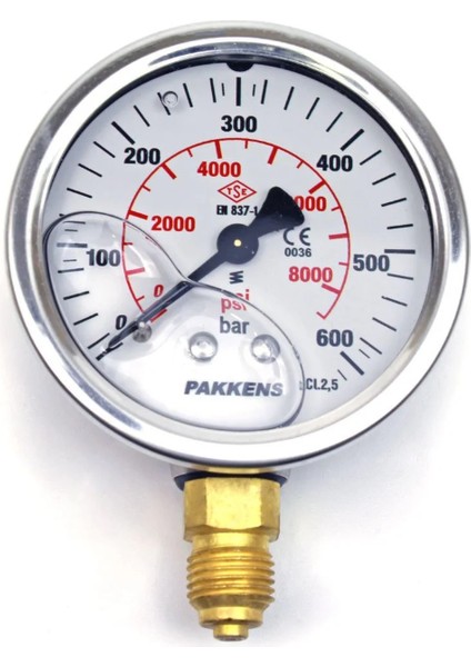 Q100 0-6 Bar Alt Bağlantılı Manometre Gliserinli Metal Gövde Cam Kapak 1/2''