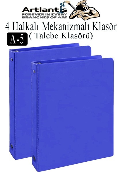 Mavi 4 Halkalı Klasör 2 Adet A5 Pvc Öğrenci ve Ofis Tipi Evrak Sunum Klasörü Iç Cepli Otomatik Mekanizmalı Büro Okul