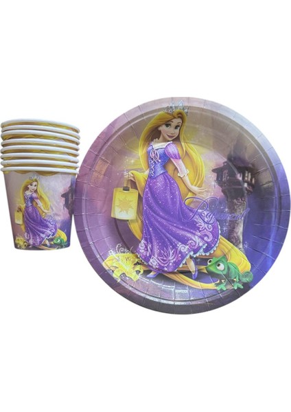 8li Karakterli Tabak Bardak Seti Rapunzel