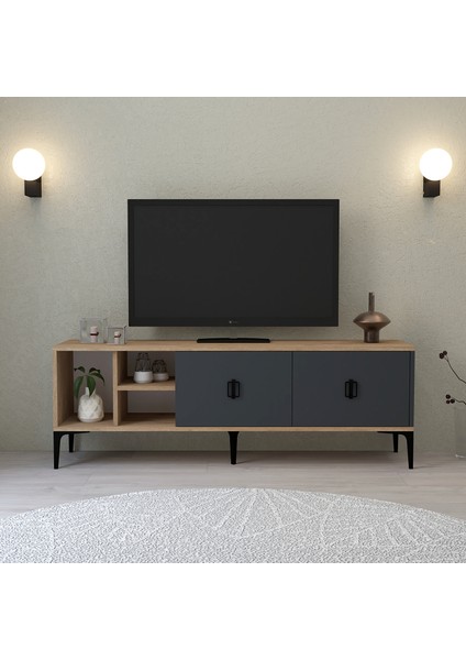 3505 Era Tv Ünitesi 150 cm Kapaklı Raflı Antrasit - Sepet