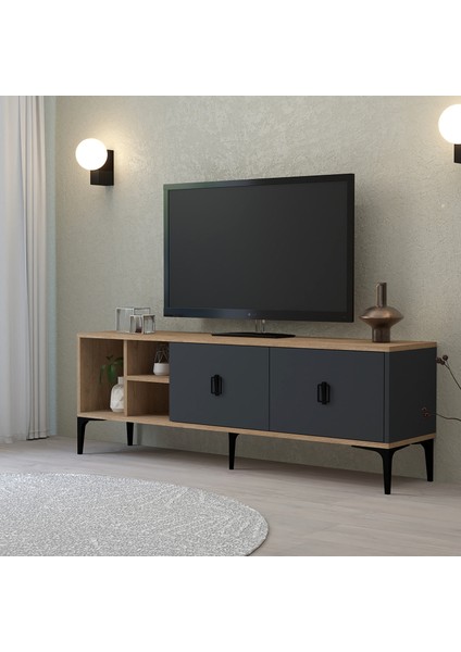 3505 Era Tv Ünitesi 150 cm Kapaklı Raflı Antrasit - Sepet fiyatları