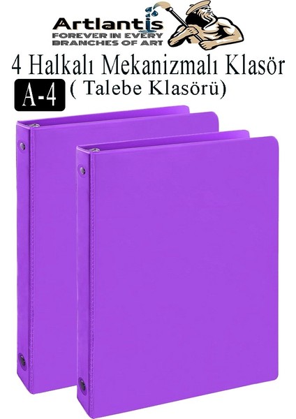 Mor 4 Halkalı Klasör 2 Adet A4 Pvc Öğrenci ve Ofis Tipi Evrak Sunum Klasörü Iç Cepli Otomatik Mekanizmalı Büro Okul