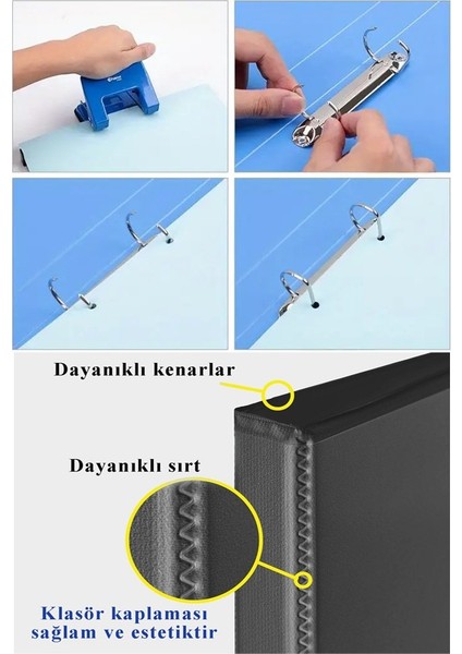 Açık Mavi 4 Halkalı Klasör 2 Adet A4 Pvc Öğrenci ve Ofis Tipi Evrak Sunum Klasörü Iç Cepli Otomatik Mekanizmalı Büro
