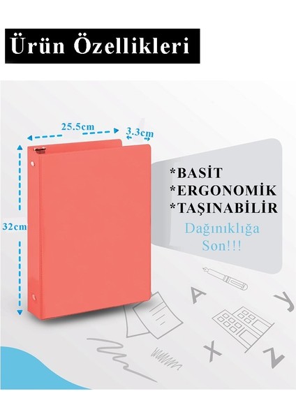 Açık Mavi 4 Halkalı Klasör 2 Adet A4 Pvc Öğrenci ve Ofis Tipi Evrak Sunum Klasörü Iç Cepli Otomatik Mekanizmalı Büro