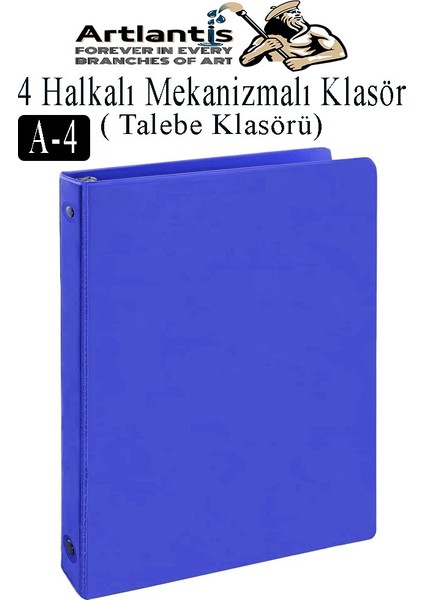 Mavi 4 Halkalı Klasör 2 Adet A4 Pvc Öğrenci ve Ofis Tipi Evrak Sunum Klasörü Iç Cepli Otomatik Mekanizmalı Büro Okul Arşivle