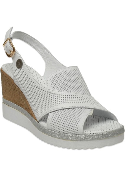 D25YS-2640Z Dolgu Topuklu Beyaz Kadın Sandalet