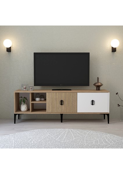 3506 Era Tv Ünitesi 150 cm Kapaklı Raflı Sepet - Yunus - Beyaz