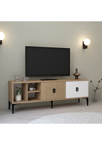 3506 Era Tv Ünitesi 150 cm Kapaklı Raflı Sepet - Yunus - Beyaz modelleri