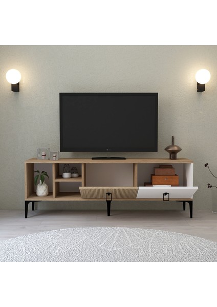 3506 Era Tv Ünitesi 150 cm Kapaklı Raflı Sepet - Yunus - Beyaz fırsatları