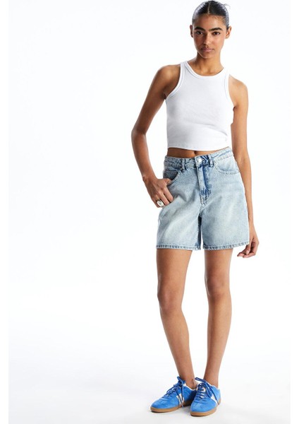 Xsıde Yüksek Bel Mom Fit Kadın Jean Şort (S5)