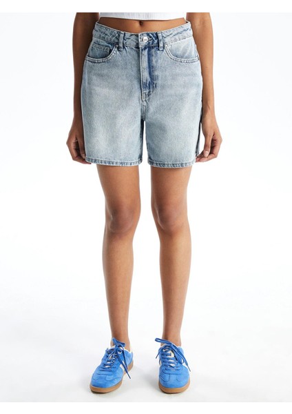 Xsıde Yüksek Bel Mom Fit Kadın Jean Şort (S5)