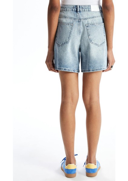 Xsıde Yüksek Bel Mom Fit Kadın Jean Şort (S5)