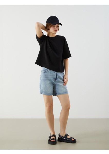 Xsıde Yüksek Bel Mom Fit Kadın Jean Şort (S5)