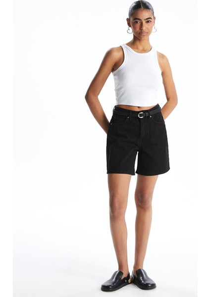 Xsıde Yüksek Bel Mom Fit Kadın Jean Şort (S5)