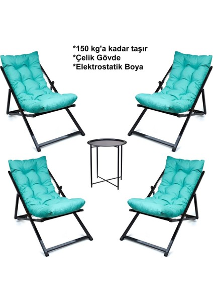 Minderli - Yuny Şezlong Seti Katlanır Dörtlü Set - 4şezlong 1 Sehpa