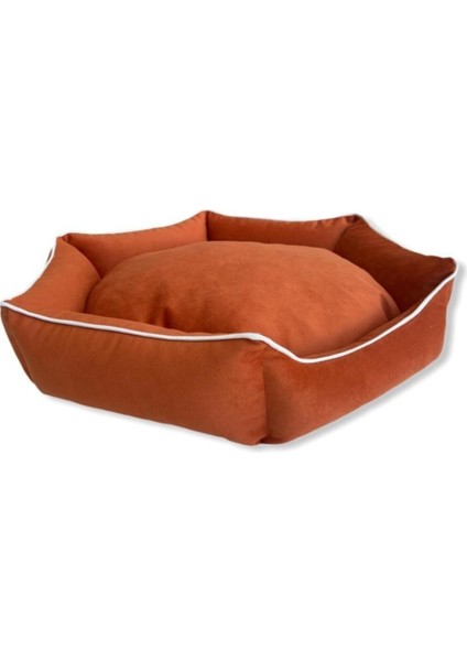 Luxury Yıkanabilir Fermuarlı Tay Tüyü Köpek Yatagı 70X70 cm Turuncu 1 Adet