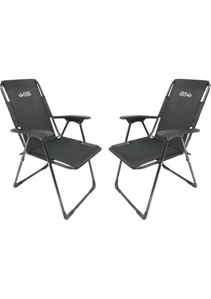 Siyah Katlanır Kollu Kamp Sandalyesi - (2 Adet)