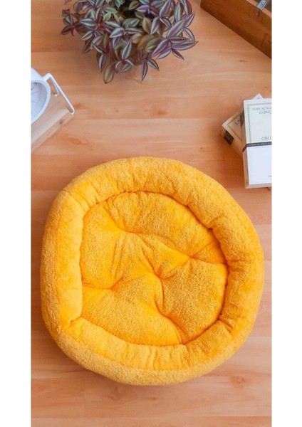 Luxury Ponchik Peluş Kedi Köpek Yatağı Sarı Simit Kedi Yatağı 1 Adet