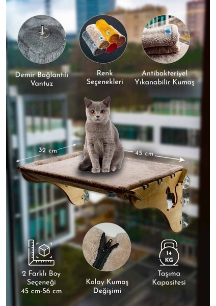 Luxury Cama Asılan Vantuzlu Kedi Yatağı Krem Rengi Yıkanabilir 5 Renk 2 Boy Opsiyonu 1 Adet