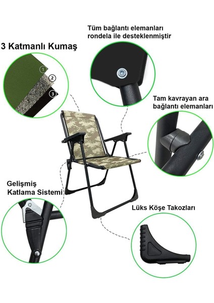 Natura 2 Adet Kamp Sandalyesi Katlanır Piknik Sandalye Oval Bardaklıklı Kamuflaj