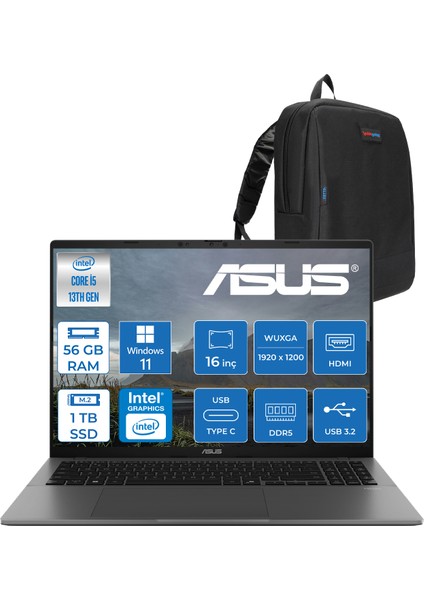 Vivobook S16 S3607VA Intel Core I5 13420H Ddr5 56 GB 1tb SSD Windows 11 Pro 16" 300NITS Wuxga IPS 144HZ Taşınabilir Bilgisayar RP030WP14 + Zetta Çanta