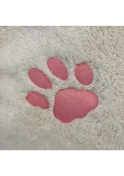Luxury Kedi Köpek Battaniyesi Ekru Beyaz - Şeker Pembe Pati Nakışlı - Wellsoft Premium Fluffy Kumaş 1 Adet fiyatları
