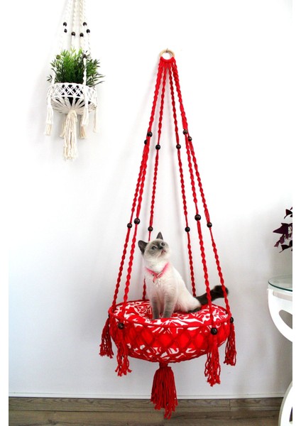 Luxury El Yapımı Makrome Kedi Hamağı,kedi Yatağı,askılı Kedı Yatağı,minderli Kedi Hamağı,askılı Kedi Evi 1 Adet