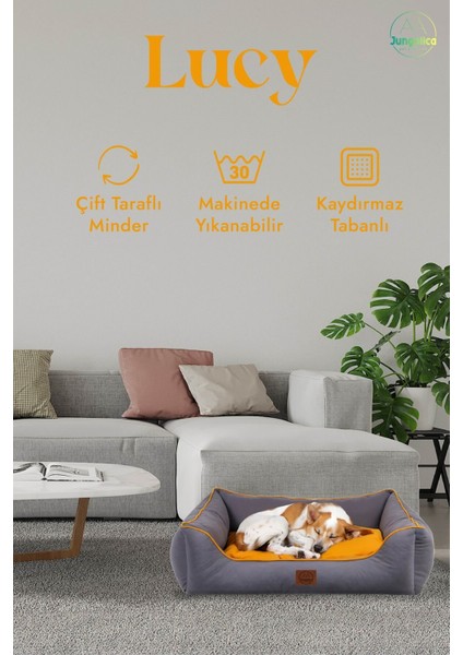 Luxury Lucy Gri & Hardal Yüksek Kaliteli Köpek Yatağı 1 Adet