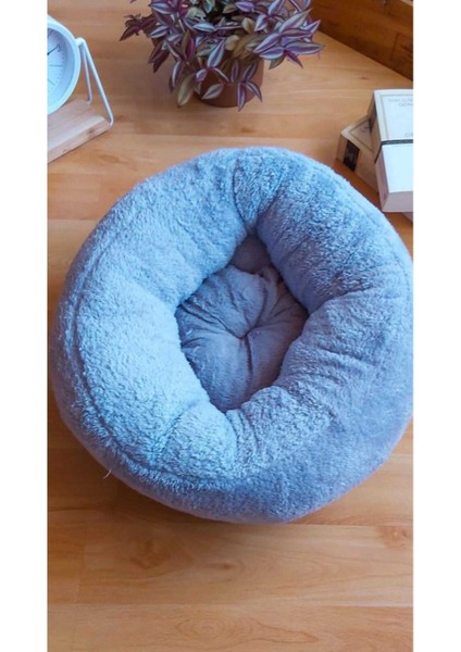 Luxury Ponchik Peluş Kedi Köpek Yatağı Mavi Simit Kedi 1 Adet