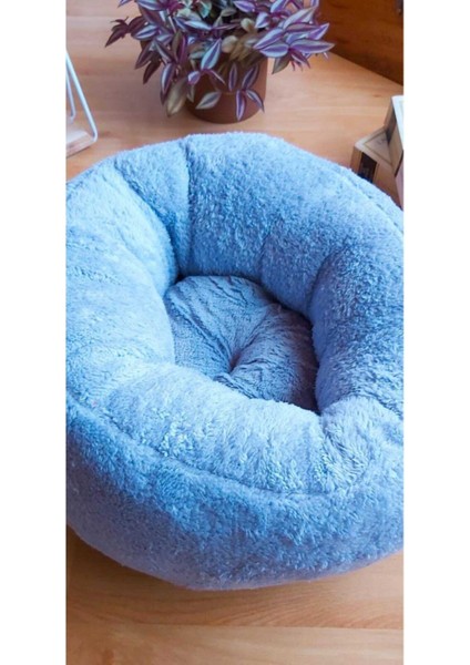 Luxury Ponchik Peluş Kedi Köpek Yatağı Mavi Simit Kedi 1 Adet