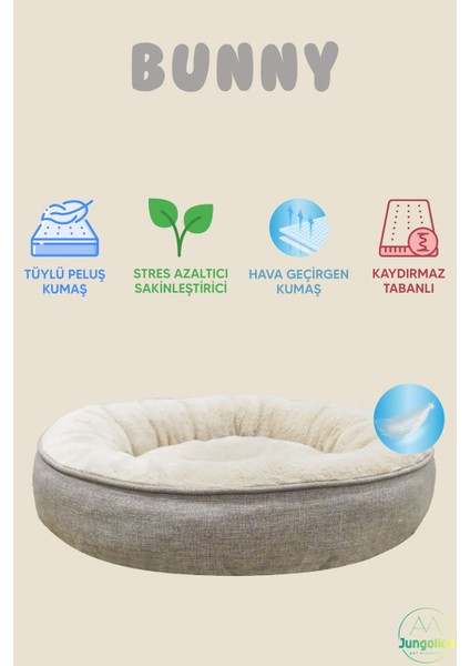 Luxury Bunny, Donut Şeklinde, Azaltıcı, Yüksek Kaliteli Peluş Kumaşlı, Yıkanabilir Kedi-Köpek Yatağı 1 Adet