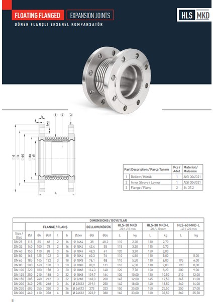 DN80 60 cm Linerli Metal Körüklü Kompansatör fiyatları