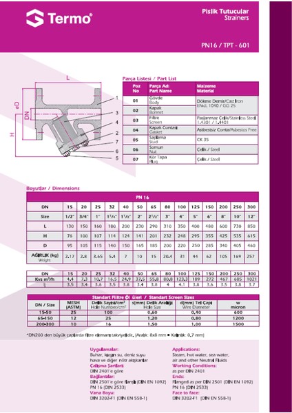 DN125 PN16 Pik Döküm Filtre