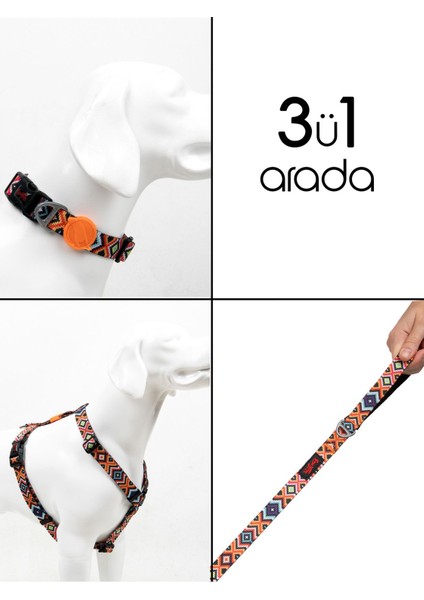 Luxury Ethnic H-Tipi Göğüs Boyun Tasması ve Sevk Kayışı Seti 3ü1 Arada 1 Adet