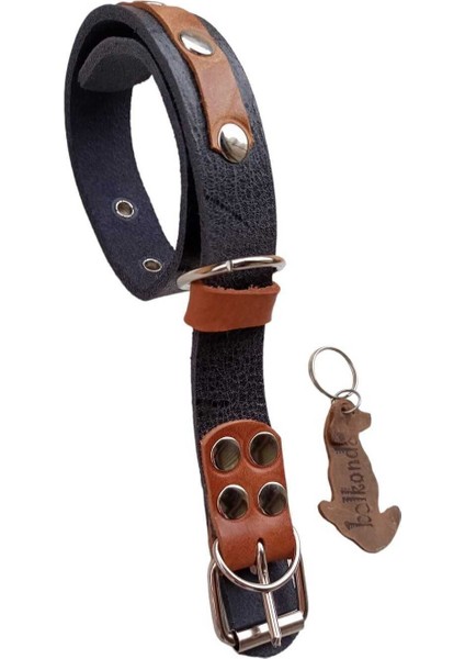 Luxury Köpek Boyun Tasması Hakiki Deri K.lacivert Metal Tokalı Kalınlık:4mm Genişlik:2,5cm Dog Collar T1-15 1 Adet