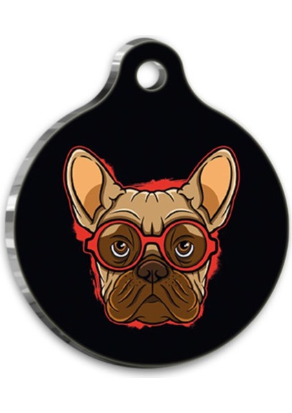 Luxury Illüstrasyon French Bulldog 2 Yuvarlak Köpek Künyesi Medium 3 cm 1 Adet