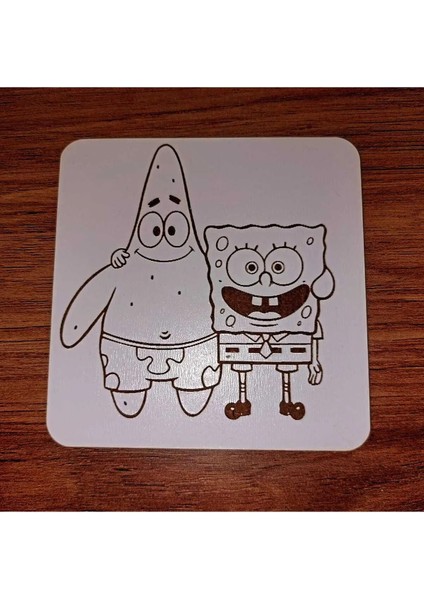 Sünger Bob ve Patrick Ahşap Bardak Altlığı
