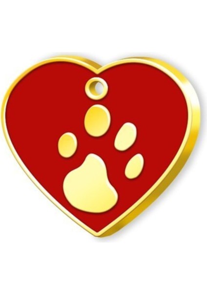 Luxury Kalp Şeklinde Altın Kaplama Büyük Köpek Künyesi (Kırmızı) 1 Adet