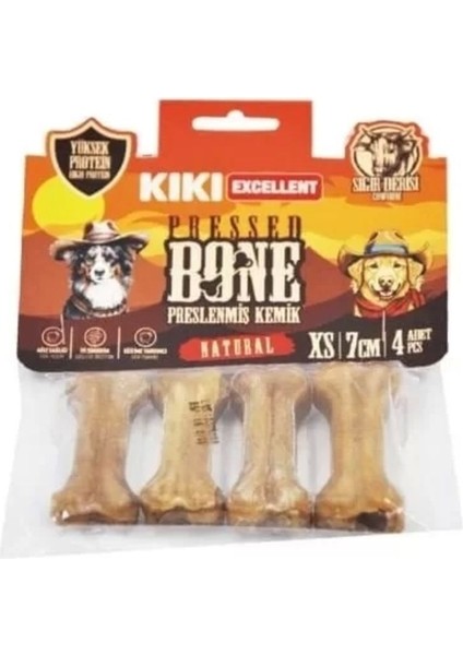 Luxury Kiki Excellent Sığır Derisinden Pres Kemik Köpek Ödülü 7 cm 4 Adet Naturel 1 Adet