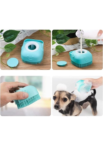 Luxury Kullanışlı Şampuan Hazneli Kedi ve Köpek Evcil Hayvan Yıkama Fırçası Silikon Detay Temizlik Fırçası 1 Adet