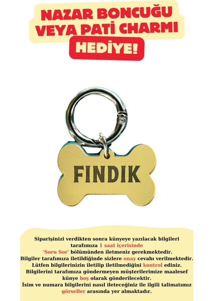 Luxury Sarı Aynalı Kemik Isimli Kedi Köpek Künyesi ( Kendi Künyeni Tasarla ) 1 Adet