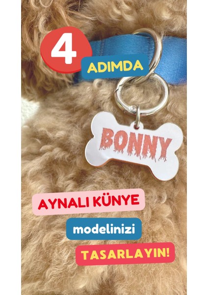 Luxury Sarı Aynalı Kemik Isimli Kedi Köpek Künyesi ( Kendi Künyeni Tasarla ) 1 Adet