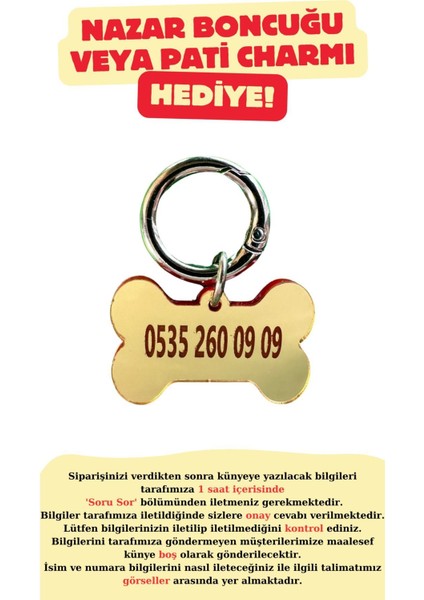 Luxury Sarı Aynalı Kemik Isimli Kedi Köpek Künyesi ( Kendi Künyeni Tasarla ) 1 Adet