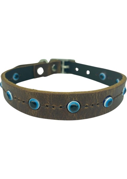 Luxury %100 Hakiki Deri Nazar Boncuklu Köpek Tasması 2X45CM (Delik M. 30X40CM) 1 Adet